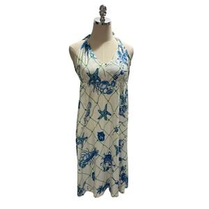 Lilly Pulitzer White‎ and Blue Sea Print Cotton Summer Dress sz Med 0